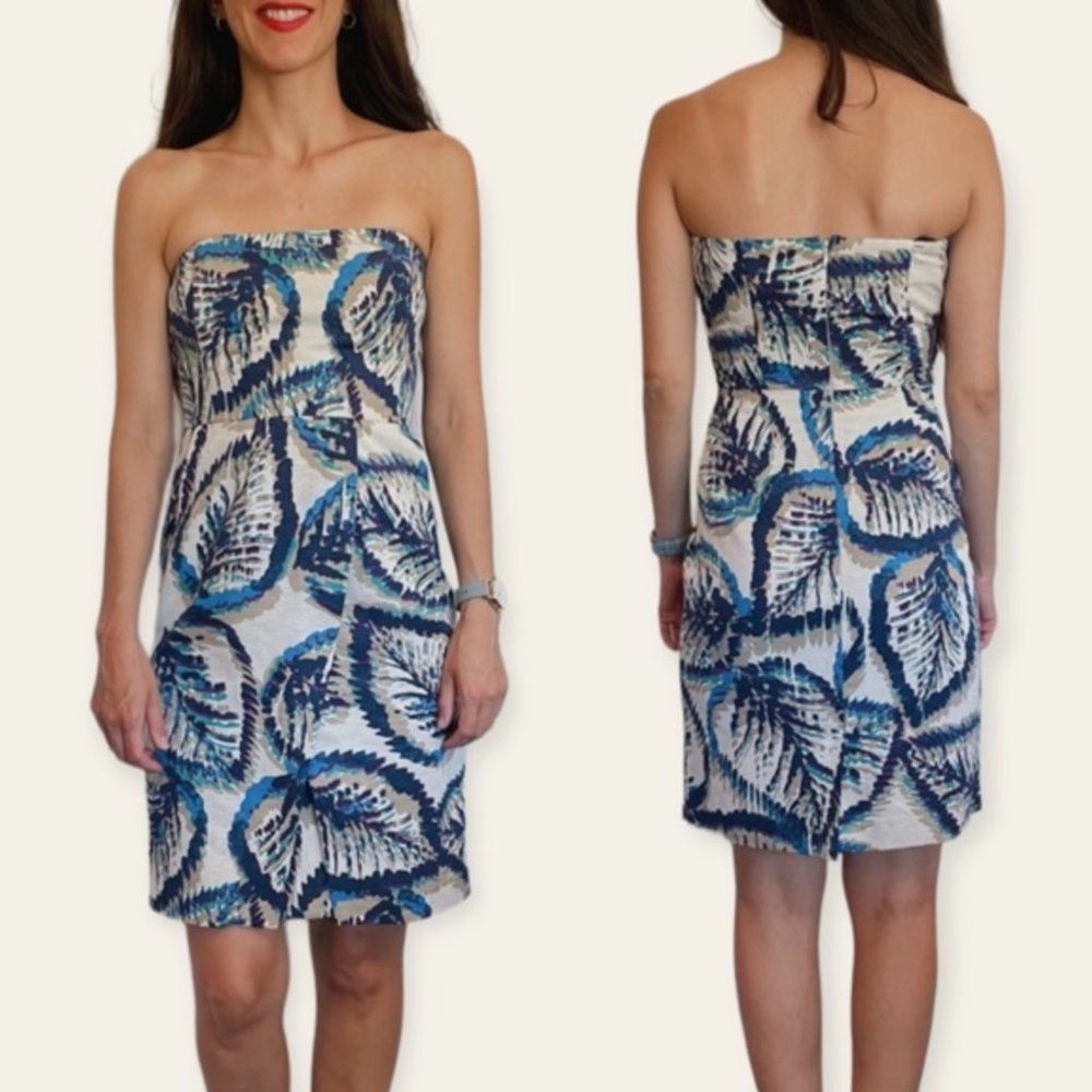 Banana Republic ~ Silk strapless vibrant leaf print mini dress